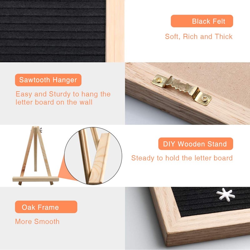 WIWAPLEX Black Felt Letter Board,Word Board Sign,16 x 12 inch Changeable Letter Board with 730 Plastic Message Board Letters Numbers Symbols Pattern,Wooden Tripod Stand, Scissors, 3 Free Storage Bags - Image 3